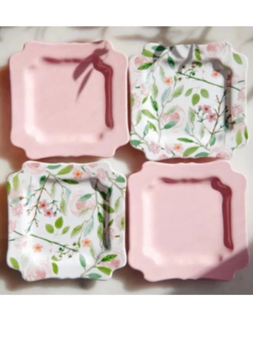 Sweet Laurel Stoneware Dessert Appetizer Plates Set Floral & Light Pink